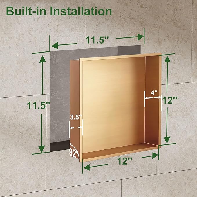 Shower Niche, Stainless Steel Elegant Bathroom Niche, No Tile Needed Recessed Shower Shelf Organizer for Storage