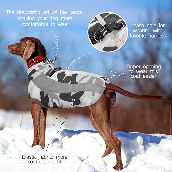 FUAMEY Dog Winter Jackets for Large Dogs,Dog Coat with Harness Built in,Waterproof Dogs Snowsuits Warm Pet Jacket Zip Up Fleece Cold Weather Coats Reflective Puppy Vest with Pocket Blue 3XL