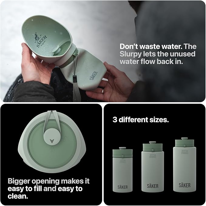 SÄKER Portable Dog Water Bottle, Collapsible Water Bottle for Dogs Perfect for Walking, Hiking and Outdoors | Works as a Portable Water Bowl | Designed in Montreal - 350ml