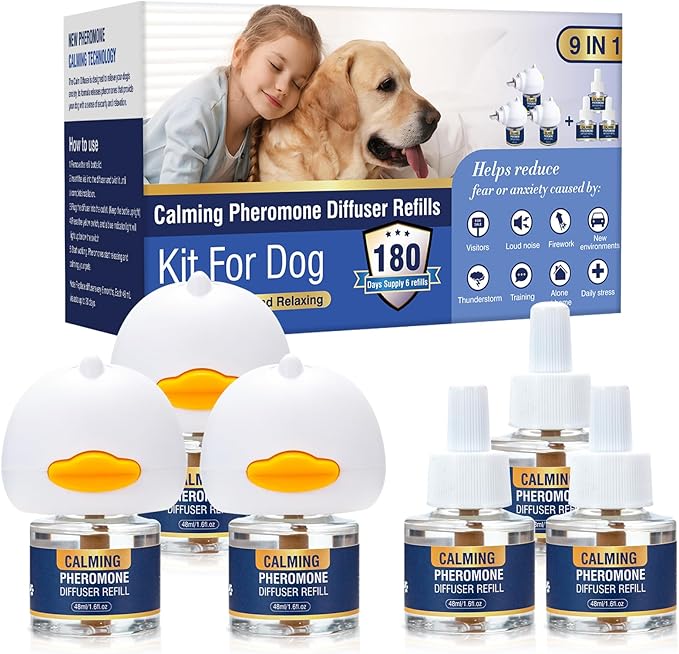 Calming Diffuser Kit Appeasing Dog Pheromones Pheromone Diffuser to Calm (3 Plug in+ 6 Pack 48ml Refill) for Anxiety Relieve Relief Reduce Aggression Fighting Barking Stress
