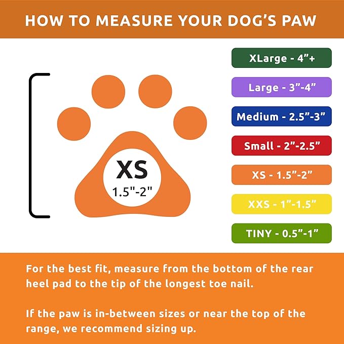 PawZ Rubber Dog Boots for Small Paws - All-Weather Waterproof Dog Shoes, Anti-Slip Traction for Rain, Snow, Mud & Hot Pavement - Pull-On Dog Booties, Orange - X-Small (1.5"-2") - Pack of 24