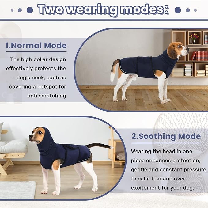 IDOMIK Anxiety Calming Hoodie for Dogs, Breathable Jacket Vest Coat for Thunderstorms, Fireworks, Vet Visits, Separation, Adjustable for Noise Block & Ear Protection Recovery, Blue, L