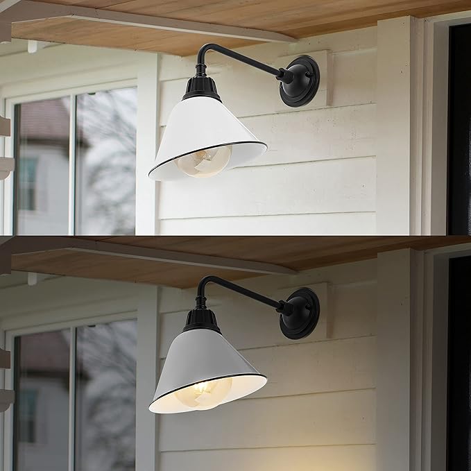JONATHAN Y JYL7612A Croydon 9.63" 1-Light Farmhouse Industrial Indoor/Outdoor Iron LED Gooseneck Arm Outdoor Sconce Metal Bell Shade Vintage Cottage Rustic Porch Patio Yard Barn, White