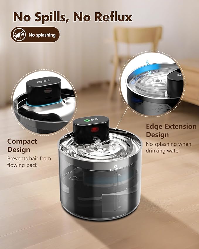 Battery Operated Cat Water Fountain, Wireless Automatic Water Dispenser for Cats & Dogs, 3L/101oz Cordless Pet Water Bowl Fountains with Stainless Steel Tray & Quiet 6-Stage Filter System