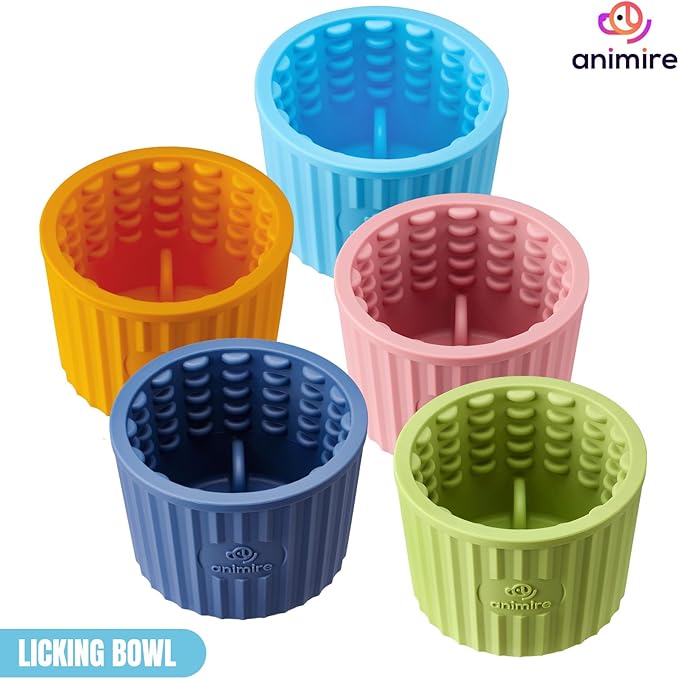 Dog Lick Bowl, Anxiety Relief Dog Licking Mat Freezer Treat Dispenser, Non-Slip Anti-Choking Silicone Slow Feeder Lick Bowl for Small Medium & Large Breed Dogs, BPA Free(Light Blue,S)