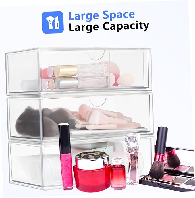 CHILDWEET 3pcs Acrylic Makeup Storage Box Lid Compartment Organizer Desktop Lipstick Holder