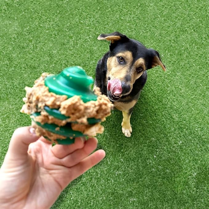 Alpha - Spiral - Heavy-Duty Rubber Dog Enrichment Chew Toy & Treat Spreader - Choose Your Color - 4" L × 3.5" W × 3.5" H (Green)