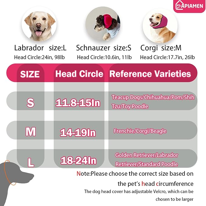 Dog Ear Covers,Dog Ear Muffs Noise Protection No Shake Head Wrap for Bath,Anxiety Relief Quiet Dogs Calming Hoodie,Adjustable Shower Cap Pet Ears for Grooming,Swimming,Hematoma(Fuchsia,S)