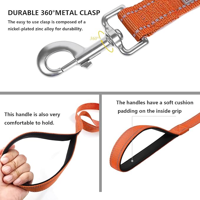 Reflective Dog Leash 6 FT Padded Handle Nylon Dogs Leashes for Medium Dogs Orange