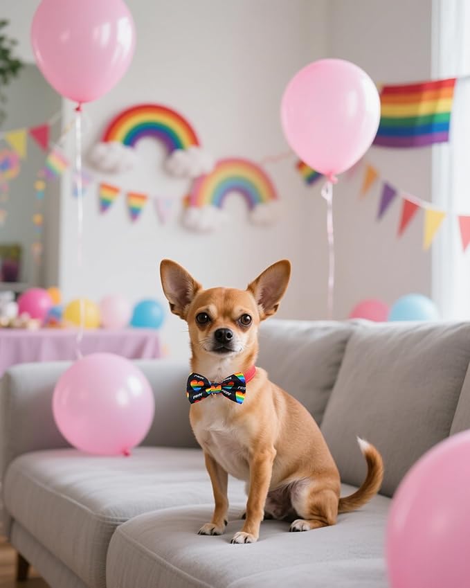 PET SHOW 10 Pack Pride Month Small Dog Bow Ties Sliding Collar Attachments Puppy Cats Rainbow Bowties for Medium Dogs LGBT Bowknots Party Holiday Pet Grooming Accessories(Small)