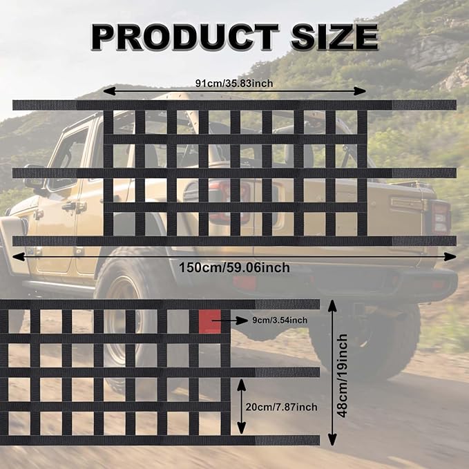 Universal Car Cargo Net & Hitch Hammock, Oversized Heavy-Duty Mesh Netting for Jeep Wrangler TJ JK JL 1997-2023 2/4 Door, Multi-Purpose Cargo Organizer, Camping Gear, Pet Barrier & Travel Accessory