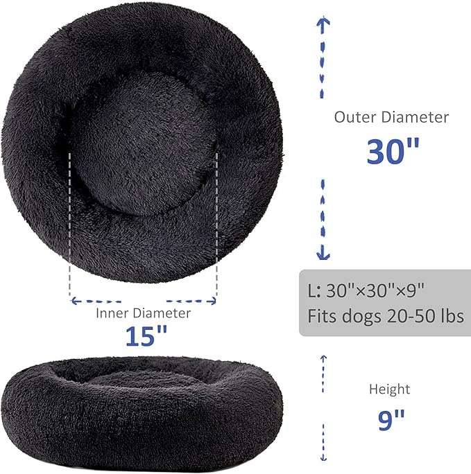 Washable Dog Round Bed - Large Donut Dog Bed, Comfy Calming Cuddler