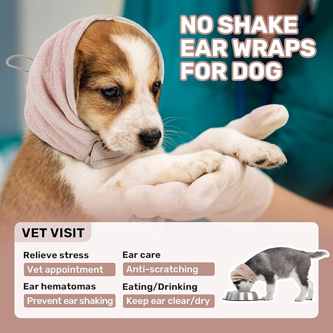 Dog Calming Hoodie, No Shake Ear Wraps for Dogs, Adjustable Dog Ear Muffs for Noise Protection, Ear Wrap Head Cover for Anxiety Relief & Hematoma (Dusty Rose, L(Head Circle:17.7"-23.6"))