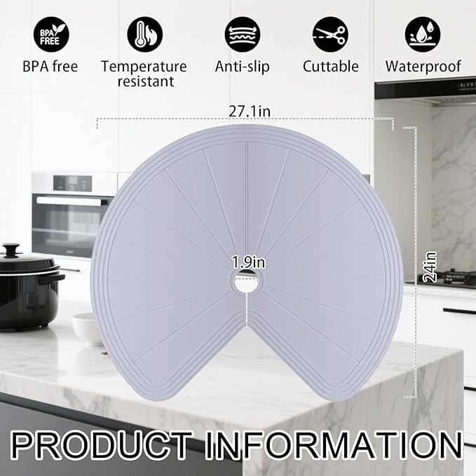 Lazy Susan Silicone Shelf Liner – Non-Slip Dual Tier Pie Cut Lazy Susan Liners for Kitchen Cabinet, 2PCS Set – Waterproof, Heat-Resistant & Anti-Slip Organizer Mat (Grey, 27 Inch)