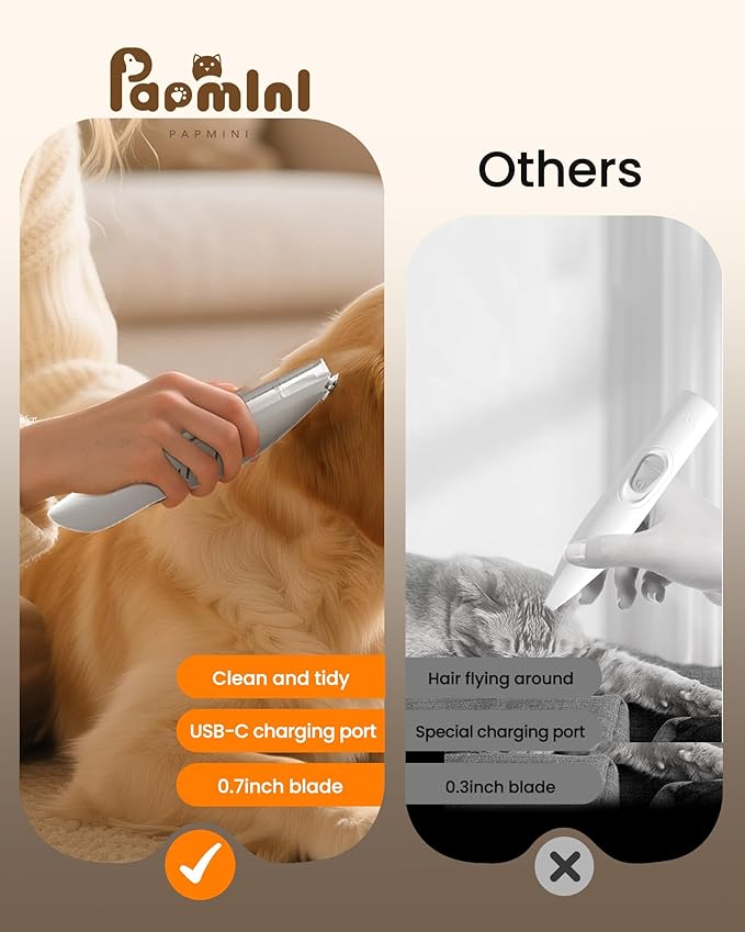 Vacuum Dog Paw Trimmer, Low Noise Paw Trimmers for Dog's Feet with Hair-Suction, Safety Cordless Electric Dog Clippers for Grooming, Rechargeable Cat Shaver for Paws, Ears, Face