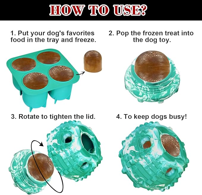 XHX Dog Toy, Durable Large Dog Toys, Freezable Fillable Rubber Dog Toys, Interactive Dog Puzzle Play Toy, Stopper+Silicone Treat Tray (Large, Green and White)