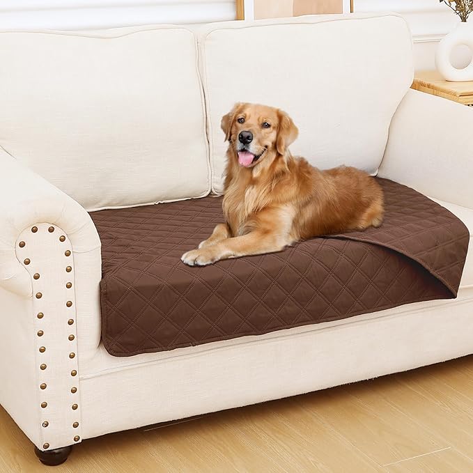Smiry Waterproof Dog Bed Cover Pet Blanket, Soft Washable Dog Blanket for Furniture Bed Couch Sofa Reversible, Checkered (30"x53", Brown/Brown)