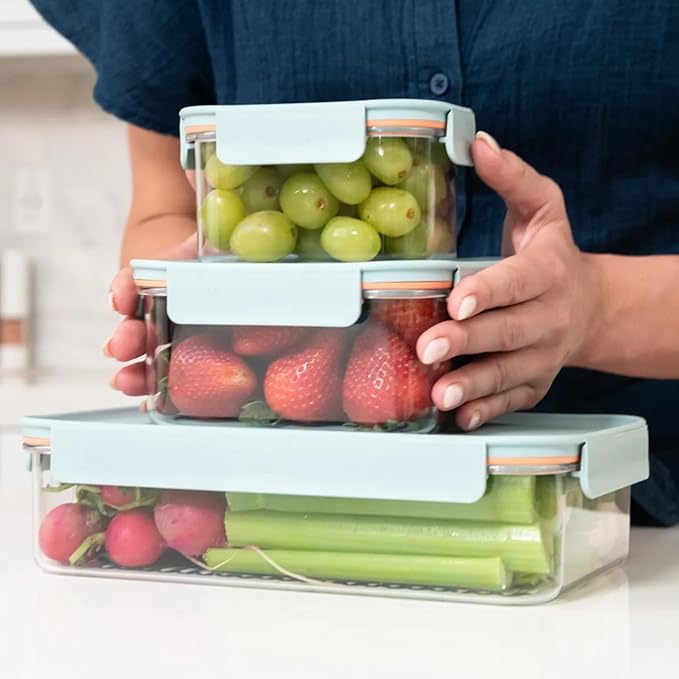 LocknLock LBF401RS5M Bisfree Modular Plus Food Storage Containers for Lunch, Meal Prep, Stackable, BPA-Free, Leakproof, Microwave, Dishwasher, Freezer-Safe, 10 Pieces, 5 Boxes and 5 Lids, Mint