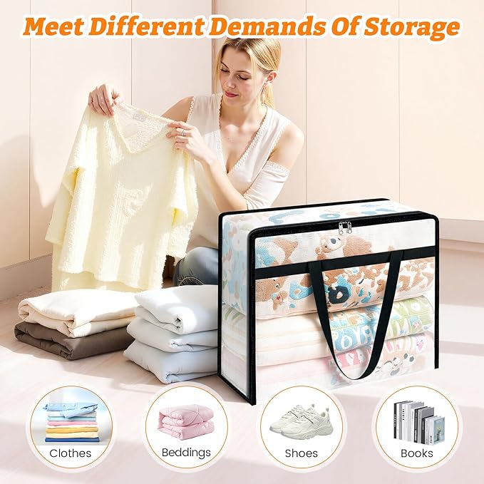 BlissTotes 8 Pack Clear Clothes Storage Bags, Moving Bags, Foldable Blanket Storage Under Bed Storage Containers with Sturdy Zipper and Handle for Clothing, Comforter, Bedding, Sheet (90L)