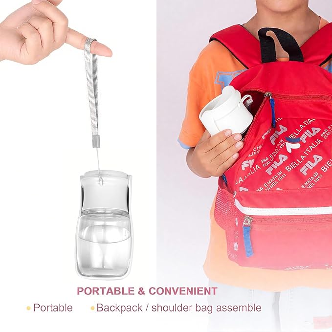 Portable Dog Water Bottle, Foldable Dog Water Bottle Leak Proof Dispenser for Puppy Small Medium Large Dogs, Pet Drink Cup for Walking Hiking Traveling(White,12oz)