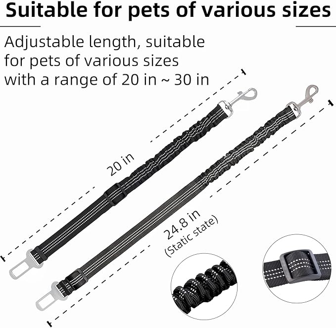 Dog Seat Belt for Car - Adjustable Dog Car Safety Harness, Elastic Cushioning Seatbelt Leash, Reinforced Metal Buckle Anti-Tangle Design, for Small and Medium Pets (Orange)