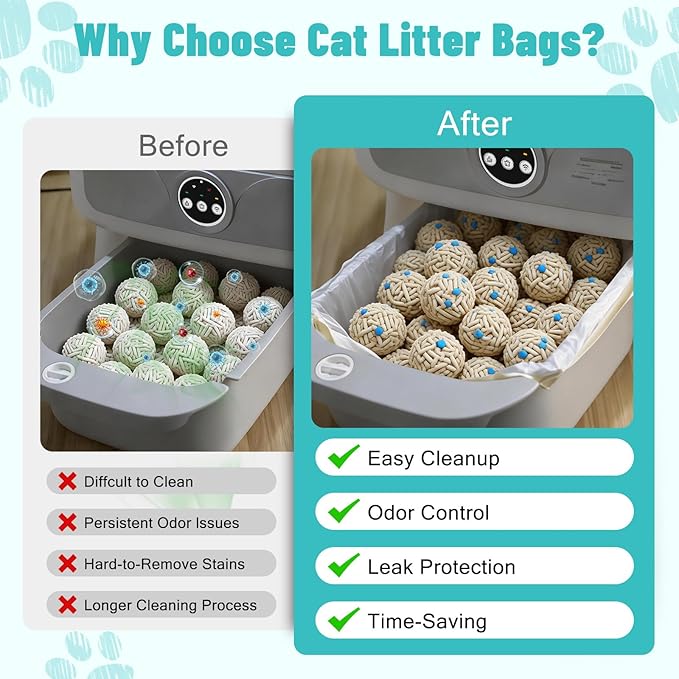 （80 Counts/4 Packs）24.4×11 Inches Litter Bags for Automatic Cat Litter Box, Replacement Extra Large Self-Cleaning Cat Litter Box Liners, 4 Rolls Drawstring Trash Bags for Robot, Waste Bag