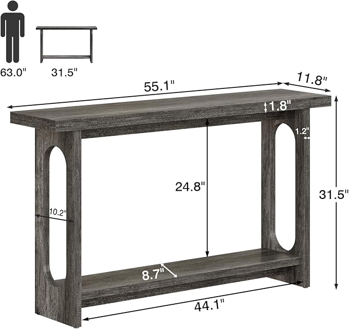 Entryway Console Table, 55" Wood Grey Console Table Narrow Sofa Tables with Storage Hallway Foyer Tables for Entryway, Living Room, Hallway