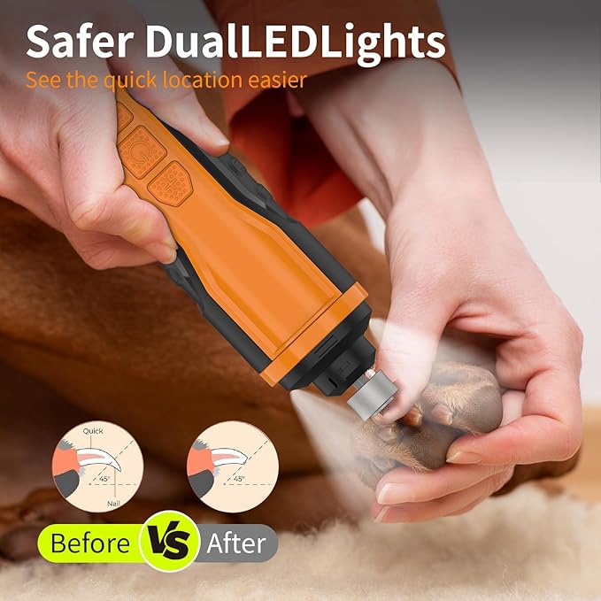 5-Speed Dog Nail Grinder，Super Quiet Rechargeable Electric Dog Nail Trimmer Painless Paws Grooming ，Duty Pet Nail Grinder for Dogs/Cats/Birds/Large Medium Small Animals