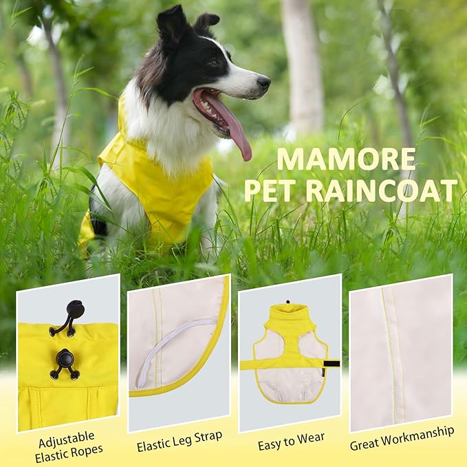 Waterproof Dog Raincoat, Adjustable Lightweight Dog Rain Jacket with Reflective Strip Leash Hole for Small Medium Large Dogs (Yellow, Small(9-13lb))