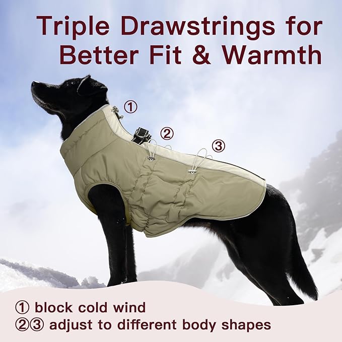 Medium Dog Coat - Warm Zip Up Snowsuit Dog Harness Vest, Reflective Water-Resistant Dog Jacket for Medium Dogs - Jack Russell, Mini Schnauzer, Apricot