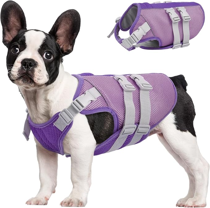 Kuoser Dog Cooling Vest, Cooler Jacket for Medium Dogs, UV Protection Shirt with Leash Hole, Adjustable Fit Pet Harness for Outdoor Beach, Hiking, Walking Purple M