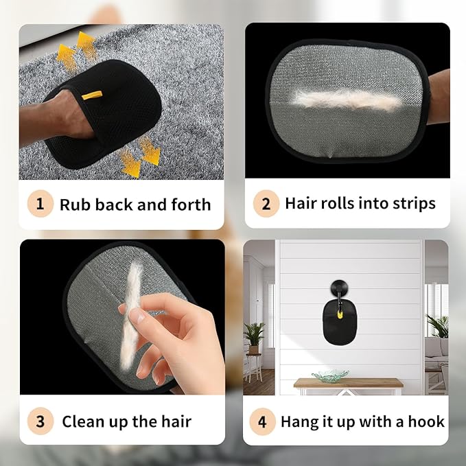 The Magic Brush Pet Hair Removel, Pet Hair Remover for Laundry, Soft Silicone Massage Glove, Uproot Clean Pet Grooming Gloves Reusable & Washable for Furniture, Carpet, Car Seat.