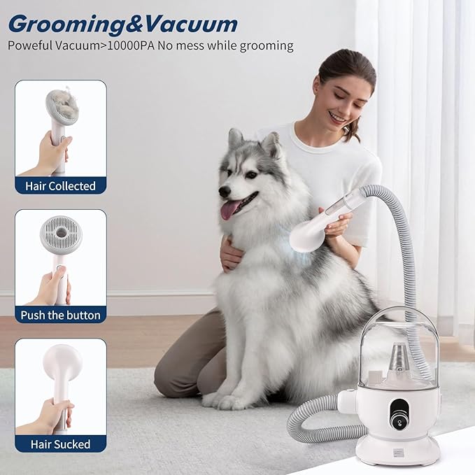 Dog Grooming Kit, Pet Grooming Kit 2L Large Container, Quiet Pet for Shedding, Dog Hair Trimmer for Home and Professional Use, Gray