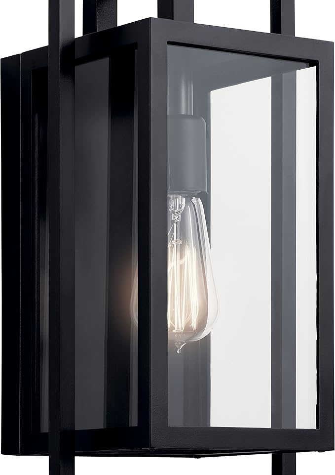 Kichler Goson 16" Outdoor Wall Light in Black, 1-Light Modern Exterior Wall Lantern with Clear Glass for Porch, Patio, Garage, (16" H x 8" W x 7" L), 59086BK
