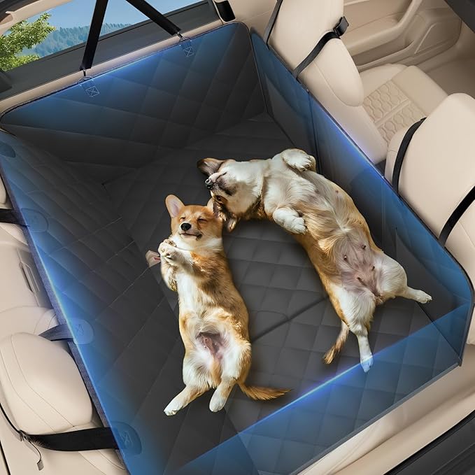 Back Seat Extender for Dogs-Mesh Window, Dog Car Seat Cover for Back Seat, 400lbs Capacity Hard Bottom, Waterproof Dog Hammock for Mid-Size Cars, SUVs, Trucks Black(52‘x24.8’)