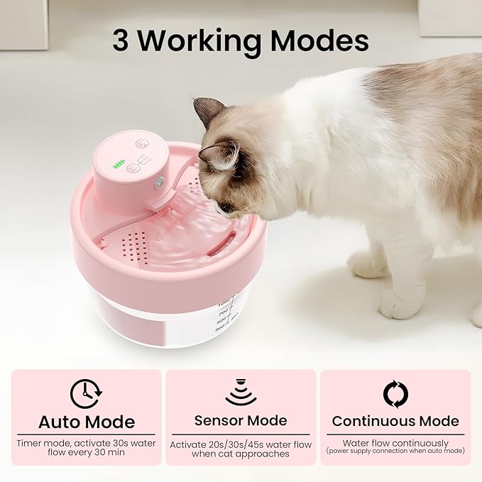MASBRILL Cat Water Fountain, 1L Wireless Water Fountains for Cats Indoor - Battery Operated Cat Fountains for Drinking with Filter/Motion Sensor/Silent Pump