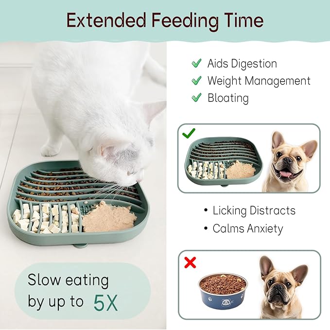 Slow Feeder Dog Bowl for Medium & Small Pets, Anti Choking Pets Slow Feeder with 3-Zone Puzzle Design, Wet Food Silicone Cat Bowl with Non-Slip Base, Dishwasher Microwave Safe(Red, 1.5 Cup)