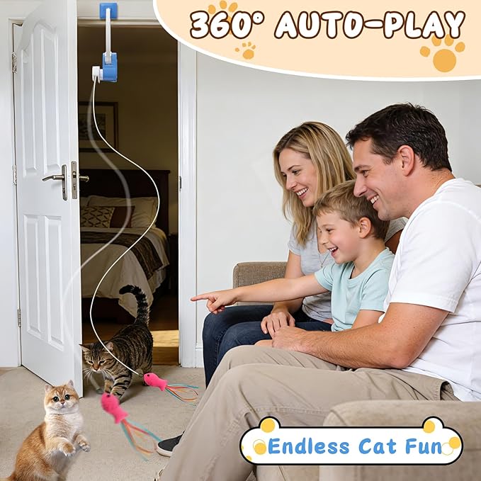 Automatic Cat Toy for Indoor Cats, Interactive Door Hanging Cat Toy with Smart Touch Restart, USB Rechargeable Cat Teaser with Elastic Rope, Adjustable Height Cat Toy for Kittens & Adult Cats (Blue)