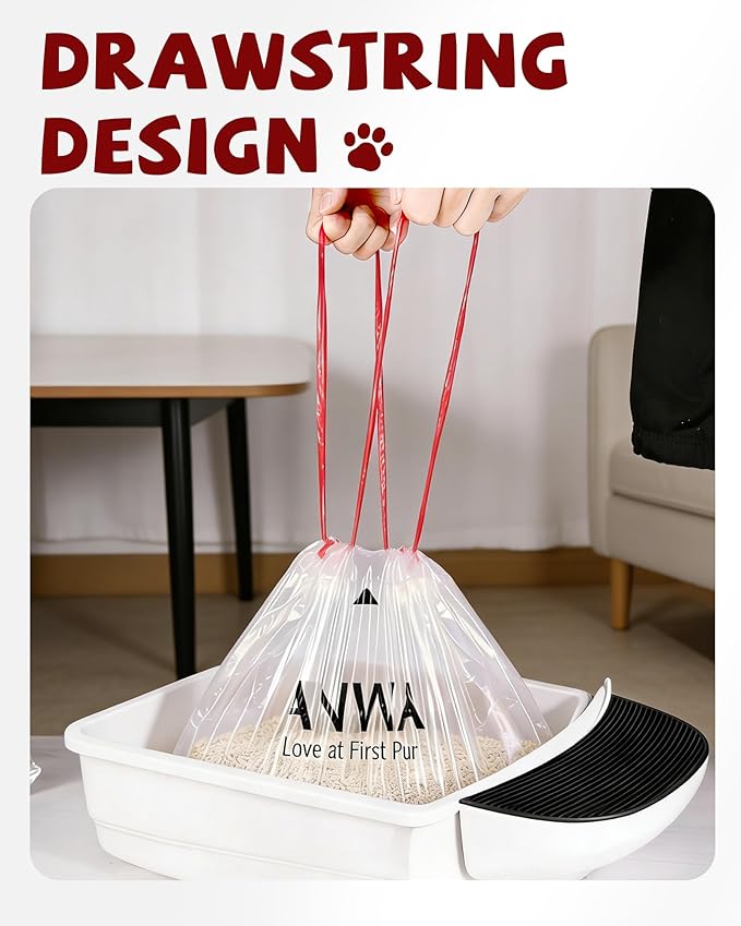 ANWA 150 Count Litter Box Robot 4/5/5 Pro/EVO Waste Bags, Upgraded 1.5X Thicker Cat Litter Bags for Automatic Litter Box, Drawstring Design, Zero Leaks