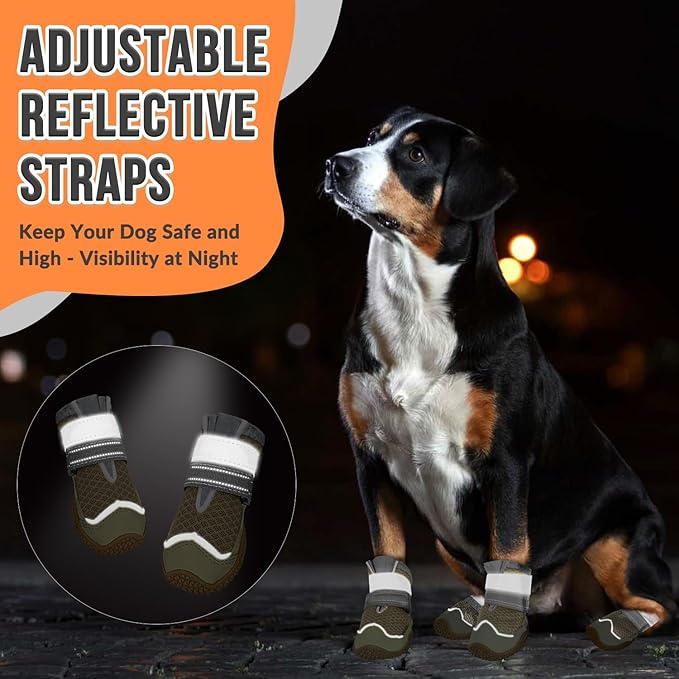 SlowTon Dog Shoes for Large Small Medium Dogs - Breathable Dog Boots for Summer Hot Pavement, Paw Protector for Outdoor Walking Winter Snow, Anti-Slip Rubber Dog Booties for Hardwood Floor (Brown, 1)