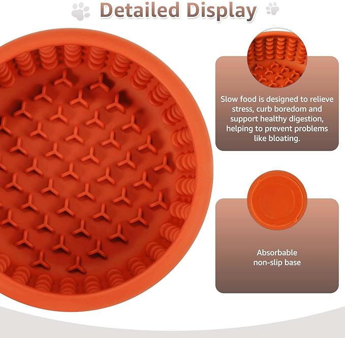 Dog Lick Bowl, ZOURYNUA Non-Slip Slow Feeder Dog Bowls, Enrichment Licking Mat for Distraction, Anxiety Relief Treat Dispenser Freezer, BPA Free Silicone & Dishwasher Safe (Orange, Large)