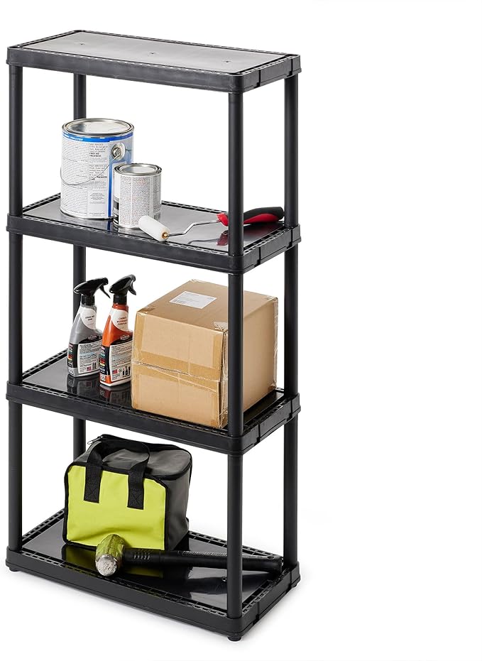 Gracious Living 4 Shelf Fixed Height Solid Light Duty Storage Unit 12 x 24 x 48" for Home, Garage, Basement, & Laundry, Black (4 Pack)