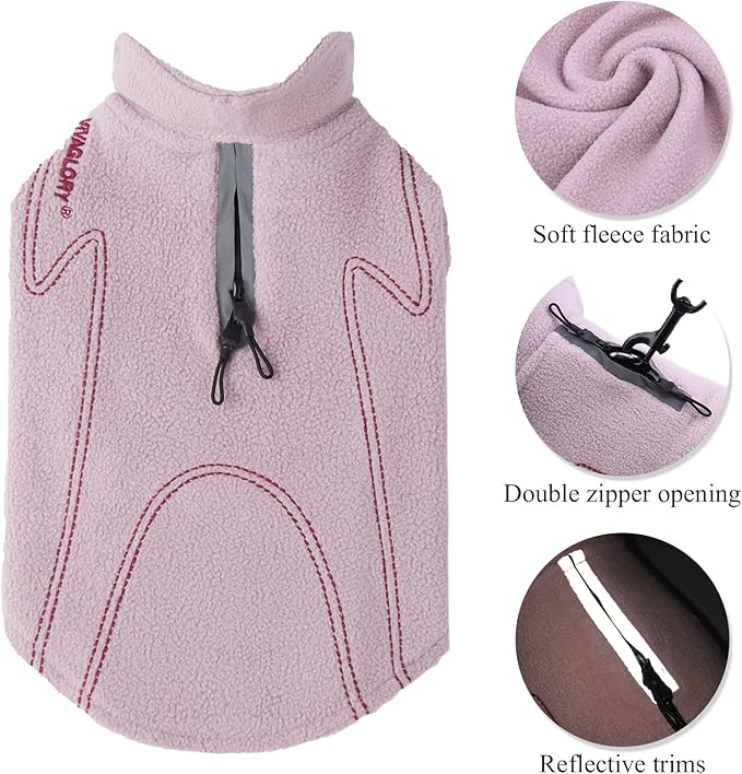 VIVAGLORY Dog Fleece Coat Warm Jacket with Hook and Loop Fastener, Easy to Take on and Off, Winter Vest Sweater for Small Medium Large Dogs Puppy Windproof Clothes for Cold Weather, Pink, M