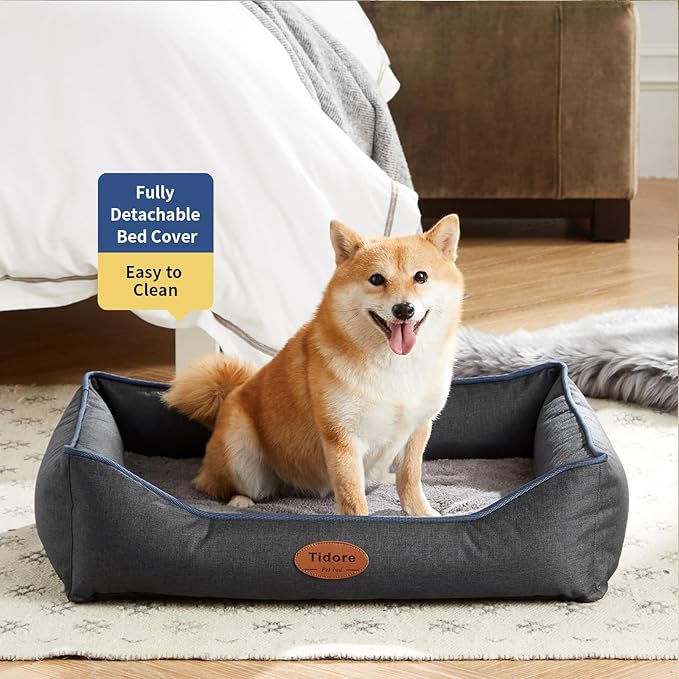Orthopedic Dog Beds for Medium Dogs, Durable Egg Crate Foam Sofa Dog Bed wit Washable Removable Cover,Waterproof Lining,Pet Bed for Large Dogs (Dark Grey, 26.4" L x 21.7" W x 6.2" Th)