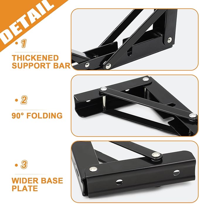 Storystore Folding Shelf Brackets - 18 Inch Heavy Duty Metal Collapsible Shelf Bracket for Bench Table, Shelf Hinge Wall Mounted Space Saving DIY Bracket, Max Load: 150 lb 2 PCS (, Black)