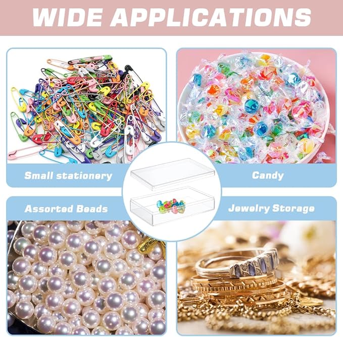 BENECREAT 6Pcs Acrylic Storage Boxes with Lids, 4.3x2.7x1inch Rectangle Storage Containers, Candy Box, Clear Display Box for Wedding, Party, Treats, Jewelry Accessories