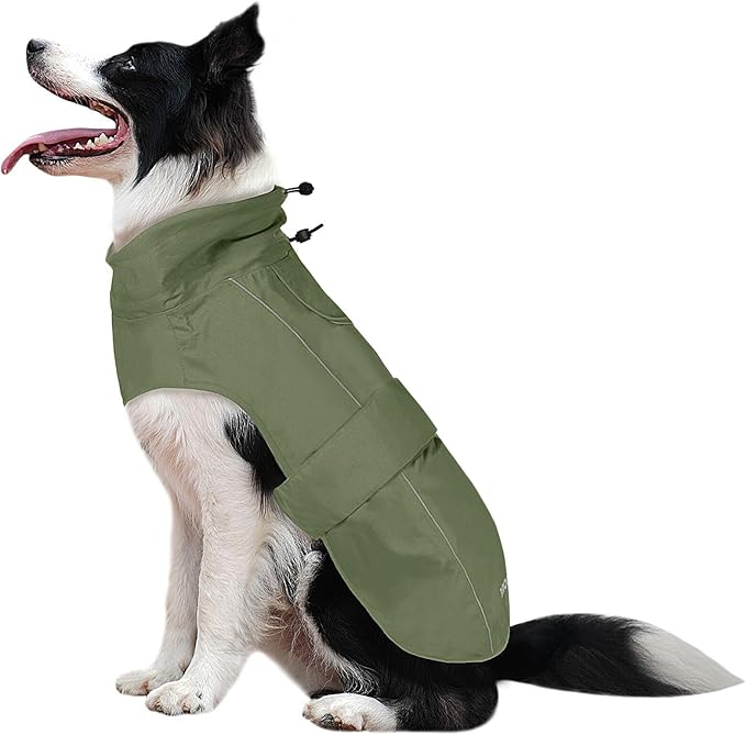 Waterproof Dog Raincoat, Adjustable Lightweight Dog Rain Jacket with Reflective Strip Leash Hole for Small Medium Large Dogs (Green, 3X-Large(77-94lb))