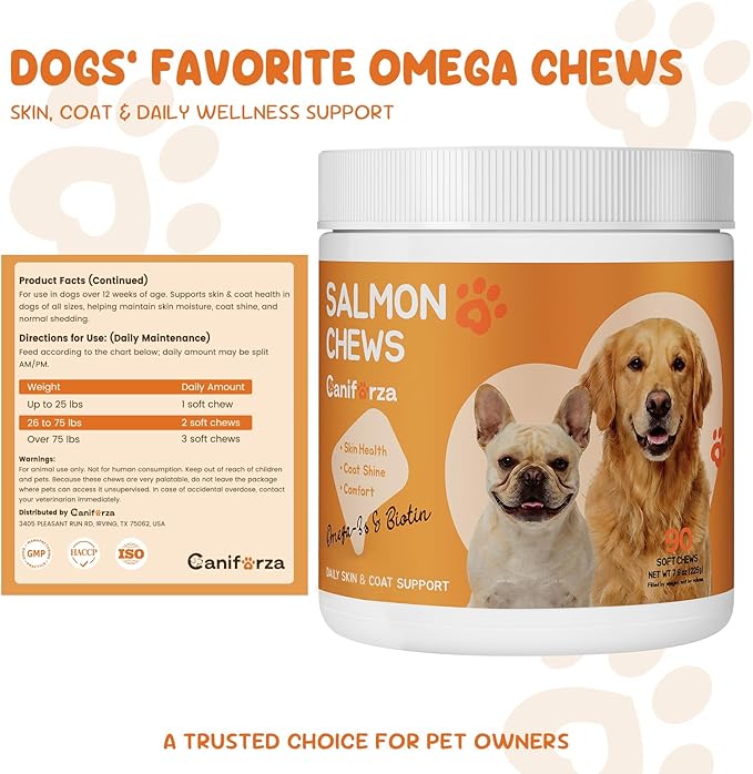 Omega 3 Fish Oil 90 Soft Chews for Dogs with Algae Omega-3, Salmon Oil, Kelp & Biotin | Skin & Coat Support, Comfort for Itchy Skin & Immune Support