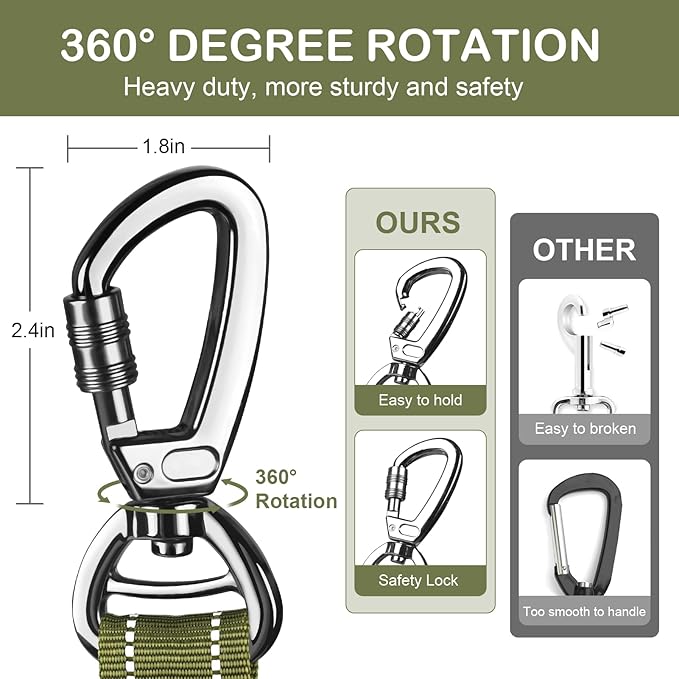 Tactical Dog Leash Heavy Duty, 4-6FT Shock Absorbing Bungee Dog Leash, Reflective Military Strong No Pull Dog Leash with 2 Padded Handle and Car Seatbelt for Medium Large Dogs, Army Green