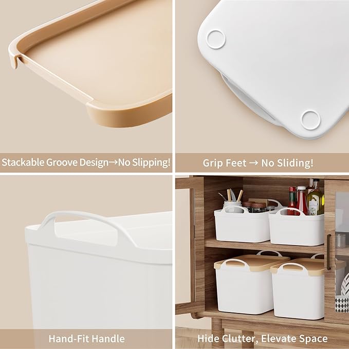 8 Packs Plastic Storage Bins with Lids Storage Organizing Containers Decorative Storage Boxes with Lids for Shelves Closet Desktop Playroom Classroom Office Drawers,White